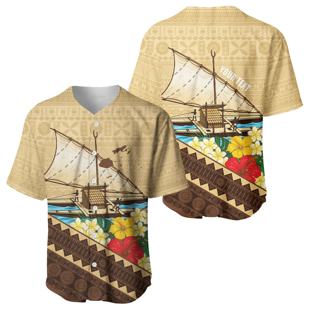 Personalised Bula Vinaka Fiji Drua Baseball Jersey Fijian Traditional Canoe Tapa Cloth Beige LT14 - Polynesian Pride