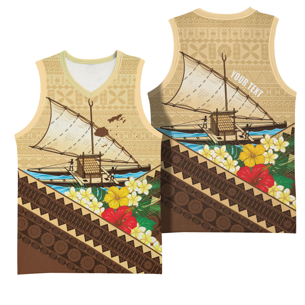 Personalised Bula Vinaka Fiji Drua Basketball Jersey Fijian Traditional Canoe Tapa Cloth Beige LT14 - Polynesian Pride