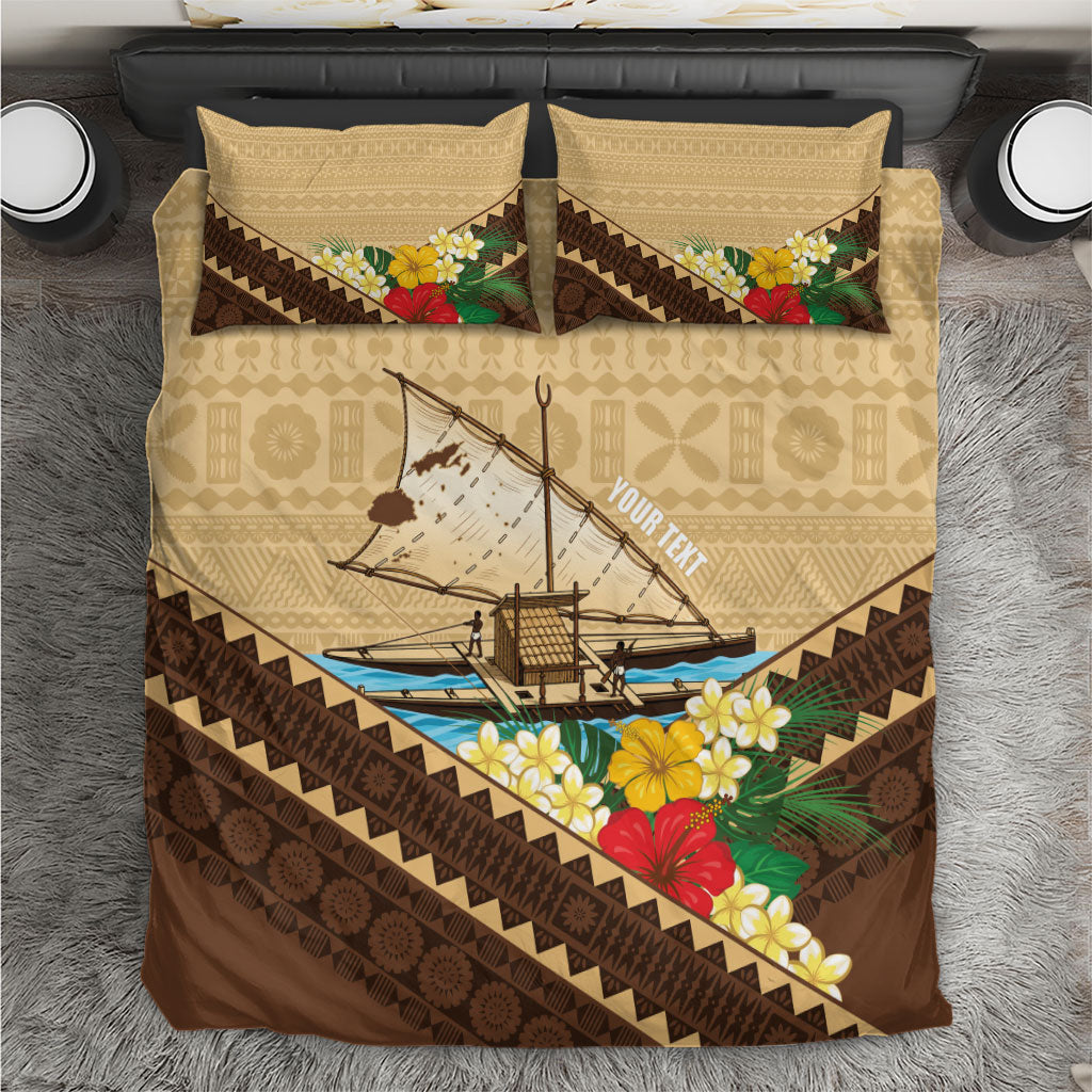 Personalised Bula Vinaka Fiji Drua Bedding Set Fijian Traditional Canoe Tapa Cloth Beige