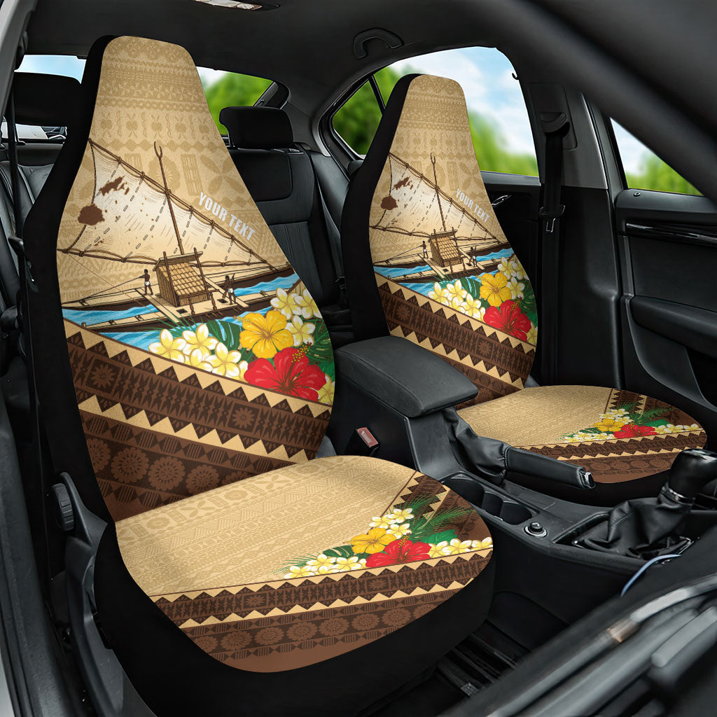 Personalised Bula Vinaka Fiji Drua Car Seat Cover Fijian Traditional Canoe Tapa Cloth Beige