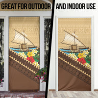 Personalised Bula Vinaka Fiji Drua Door Cover Fijian Traditional Canoe Tapa Cloth Beige LT14 - Polynesian Pride