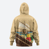 Personalised Bula Vinaka Fiji Drua Hoodie Fijian Traditional Canoe Tapa Cloth Beige LT14 - Polynesian Pride