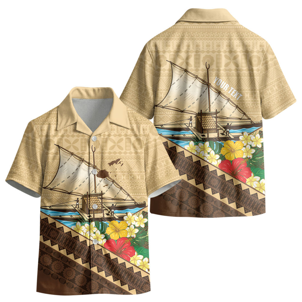 Personalised Bula Vinaka Fiji Drua Kid Hawaiian Shirt Fijian Traditional Canoe Tapa Cloth Beige LT14 - Polynesian Pride