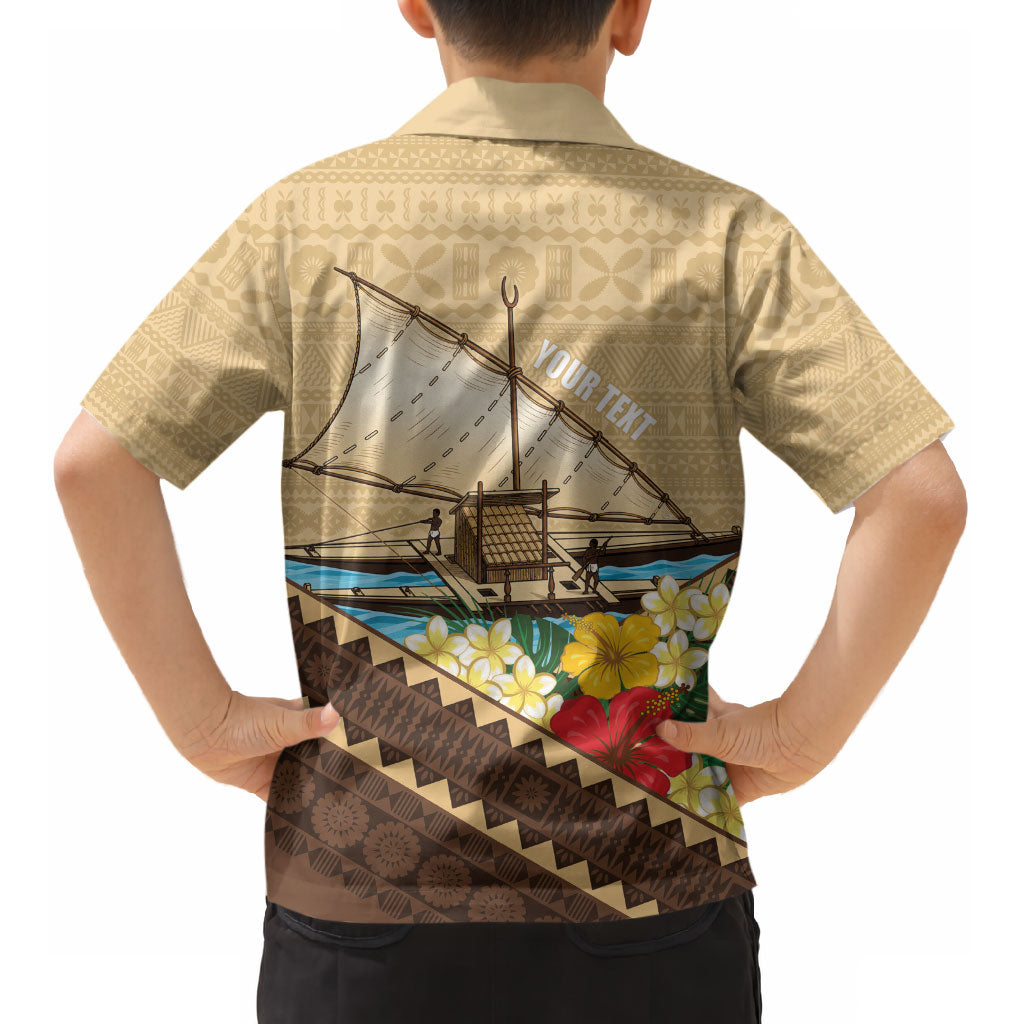 Personalised Bula Vinaka Fiji Drua Kid Hawaiian Shirt Fijian Traditional Canoe Tapa Cloth Beige LT14 - Polynesian Pride