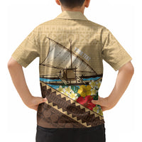 Personalised Bula Vinaka Fiji Drua Kid Hawaiian Shirt Fijian Traditional Canoe Tapa Cloth Beige LT14 - Polynesian Pride