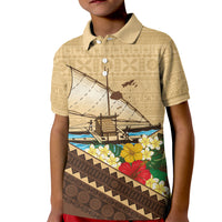 Personalised Bula Vinaka Fiji Drua Kid Polo Shirt Fijian Traditional Canoe Tapa Cloth Beige LT14 Kid Beige - Polynesian Pride