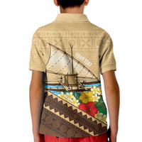 Personalised Bula Vinaka Fiji Drua Kid Polo Shirt Fijian Traditional Canoe Tapa Cloth Beige LT14 - Polynesian Pride