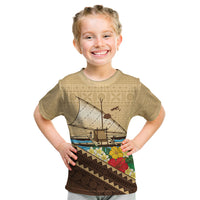 Personalised Bula Vinaka Fiji Drua Kid T Shirt Fijian Traditional Canoe Tapa Cloth Beige LT14 Beige - Polynesian Pride