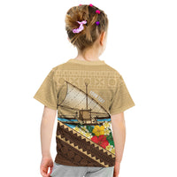 Personalised Bula Vinaka Fiji Drua Kid T Shirt Fijian Traditional Canoe Tapa Cloth Beige LT14 - Polynesian Pride