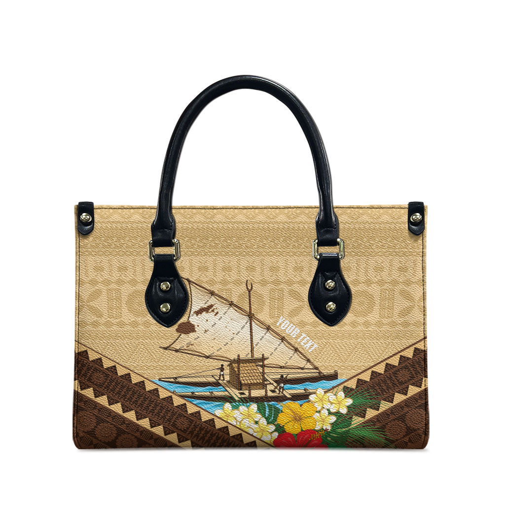 Personalised Bula Vinaka Fiji Drua Leather Bag Fijian Traditional Canoe Tapa Cloth Beige LT14 - Polynesian Pride