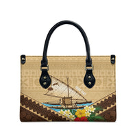 Personalised Bula Vinaka Fiji Drua Leather Bag Fijian Traditional Canoe Tapa Cloth Beige LT14 - Polynesian Pride