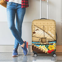 Personalised Bula Vinaka Fiji Drua Luggage Cover Fijian Traditional Canoe Tapa Cloth Beige LT14 - Polynesian Pride