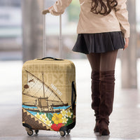 Personalised Bula Vinaka Fiji Drua Luggage Cover Fijian Traditional Canoe Tapa Cloth Beige LT14 - Polynesian Pride