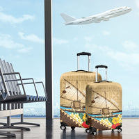Personalised Bula Vinaka Fiji Drua Luggage Cover Fijian Traditional Canoe Tapa Cloth Beige LT14 - Polynesian Pride
