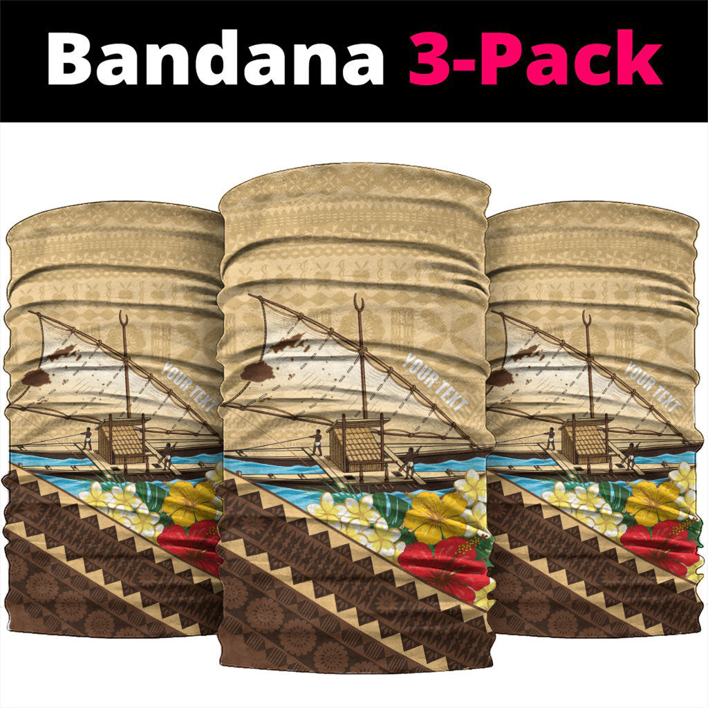 Personalised Bula Vinaka Fiji Drua Neck Gaiter Fijian Traditional Canoe Tapa Cloth Beige