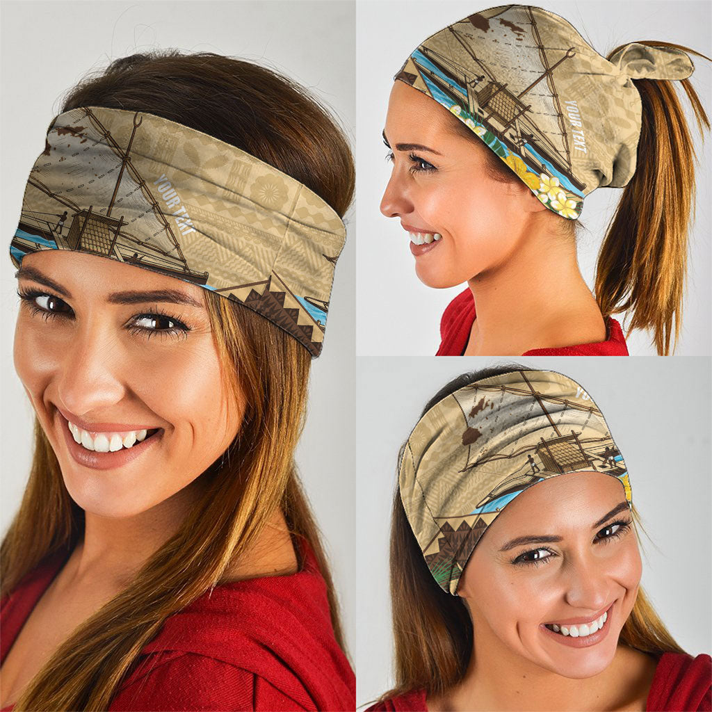 Personalised Bula Vinaka Fiji Drua Neck Gaiter Fijian Traditional Canoe Tapa Cloth Beige LT14 - Polynesian Pride
