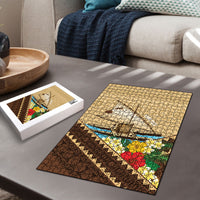 Personalised Bula Vinaka Fiji Drua Puzzle Fijian Traditional Canoe Tapa Cloth Beige LT14 - Polynesian Pride