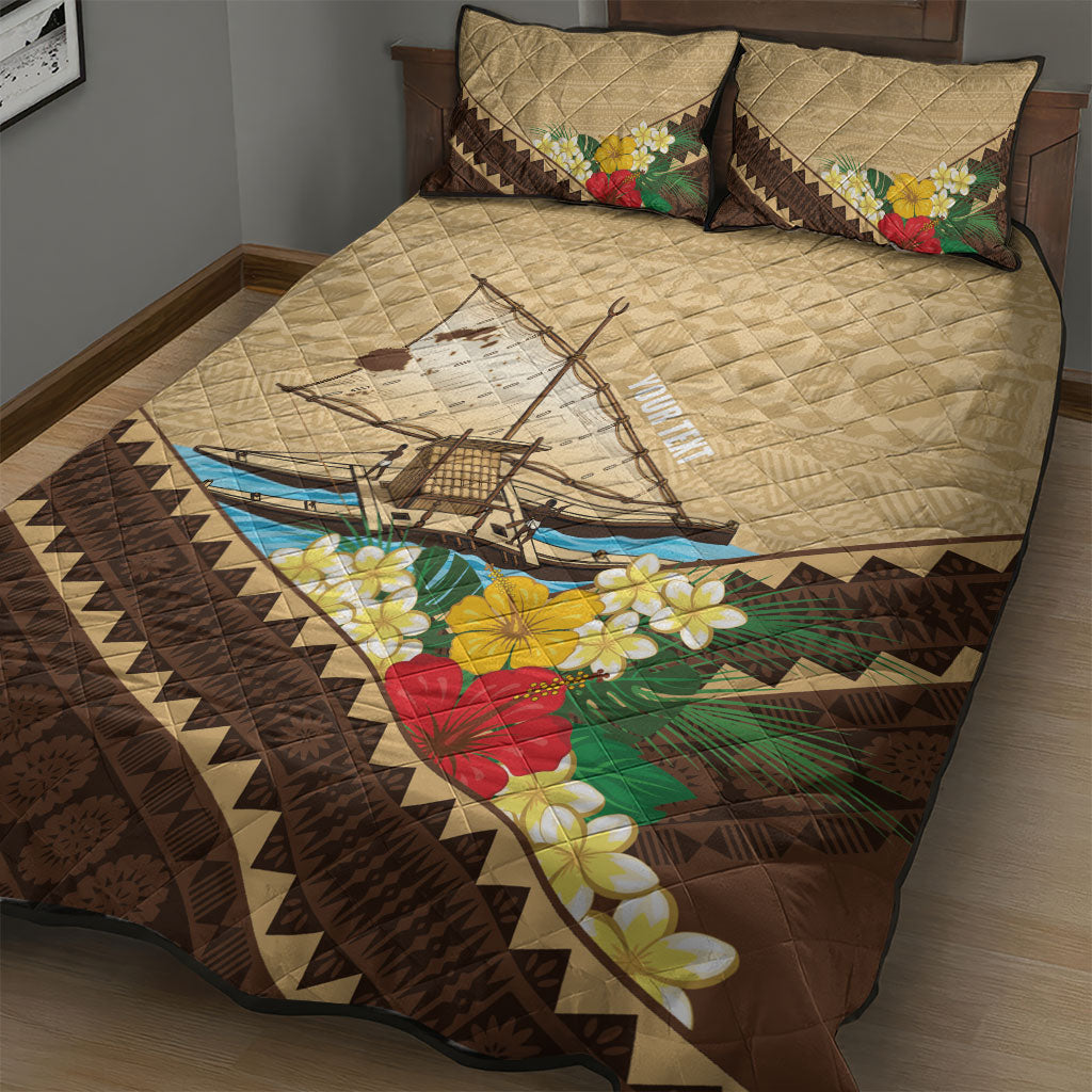 Personalised Bula Vinaka Fiji Drua Quilt Bed Set Fijian Traditional Canoe Tapa Cloth Beige LT14 - Polynesian Pride
