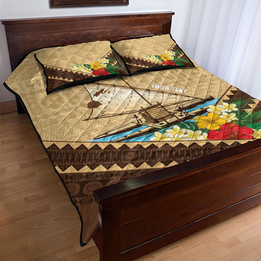 Personalised Bula Vinaka Fiji Drua Quilt Bed Set Fijian Traditional Canoe Tapa Cloth Beige LT14 - Polynesian Pride