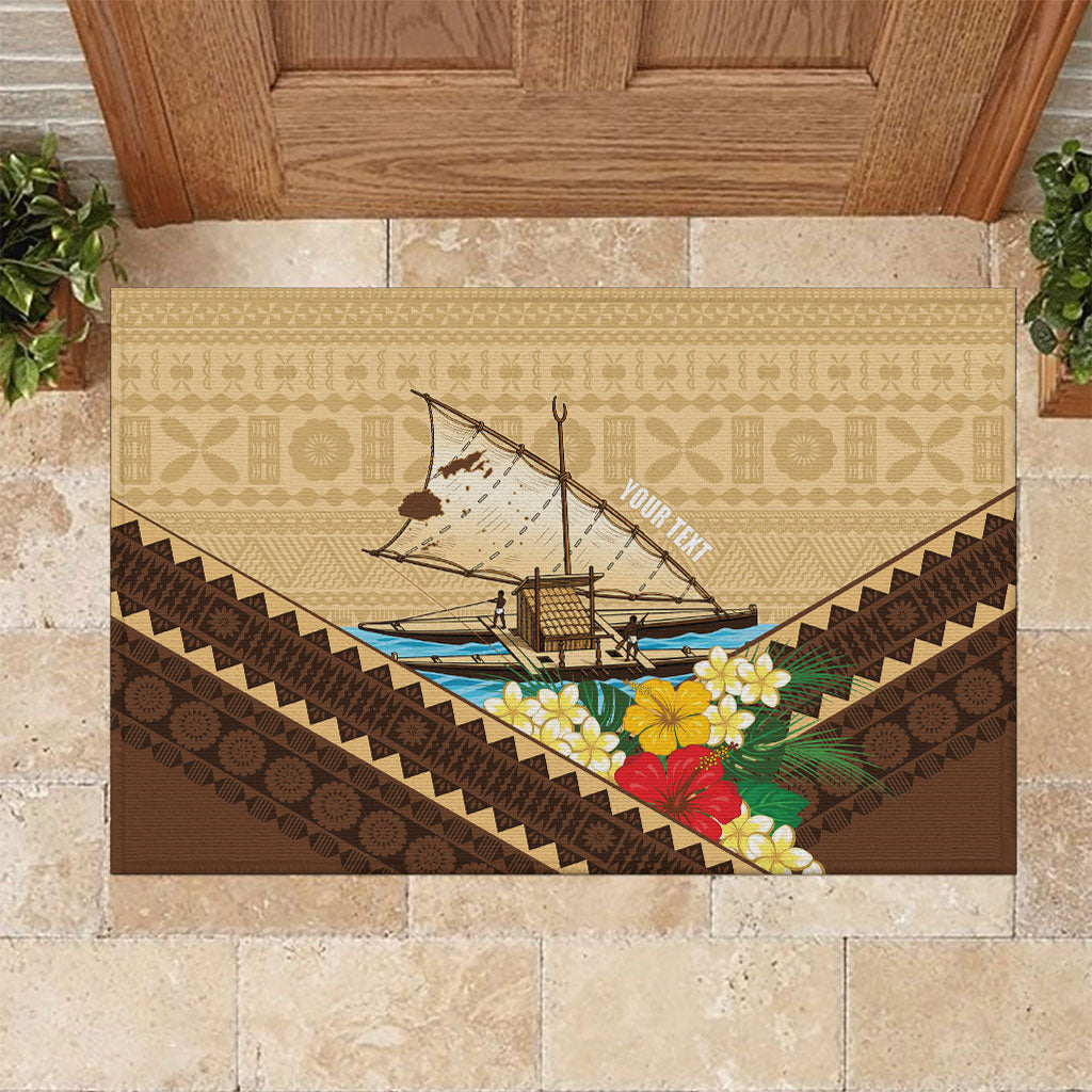 Personalised Bula Vinaka Fiji Drua Rubber Doormat Fijian Traditional Canoe Tapa Cloth Beige LT14 Beige - Polynesian Pride