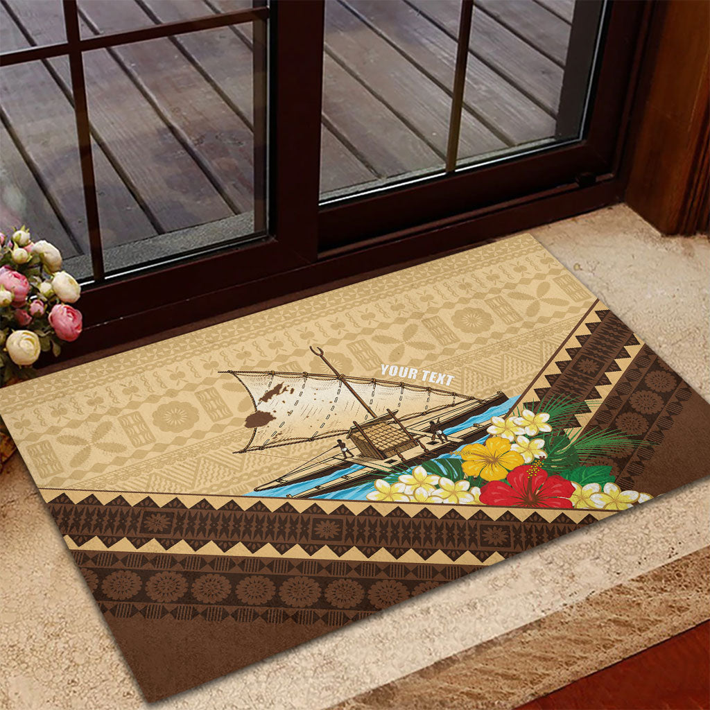 Personalised Bula Vinaka Fiji Drua Rubber Doormat Fijian Traditional Canoe Tapa Cloth Beige LT14 - Polynesian Pride