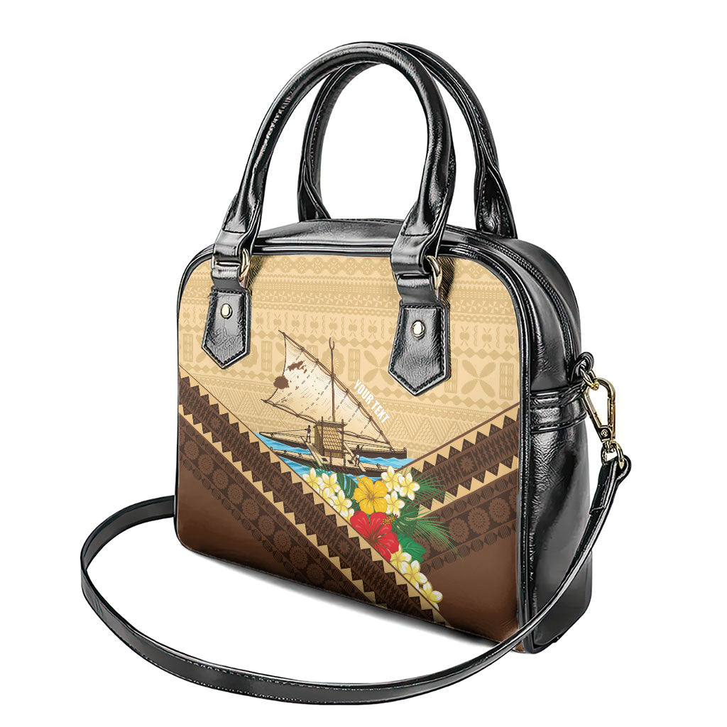 Personalised Bula Vinaka Fiji Drua Shoulder Handbag Fijian Traditional Canoe Tapa Cloth Beige LT14 - Polynesian Pride