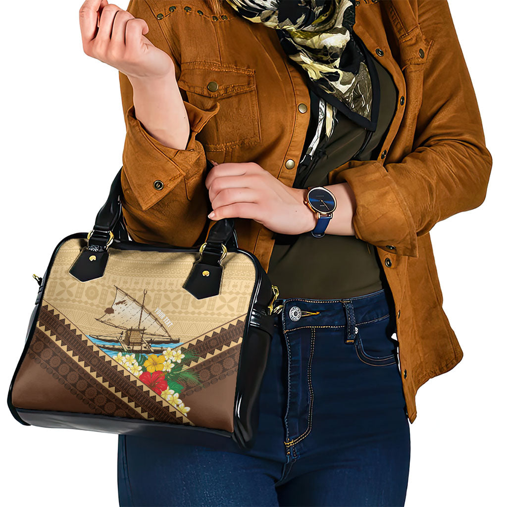 Personalised Bula Vinaka Fiji Drua Shoulder Handbag Fijian Traditional Canoe Tapa Cloth Beige LT14 - Polynesian Pride