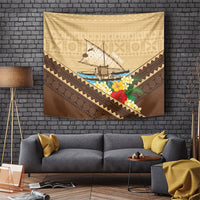 Personalised Bula Vinaka Fiji Drua Tapestry Fijian Traditional Canoe Tapa Cloth Beige LT14 Beige - Polynesian Pride