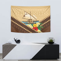 Personalised Bula Vinaka Fiji Drua Tapestry Fijian Traditional Canoe Tapa Cloth Beige LT14 - Polynesian Pride
