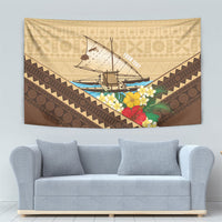 Personalised Bula Vinaka Fiji Drua Tapestry Fijian Traditional Canoe Tapa Cloth Beige LT14 - Polynesian Pride
