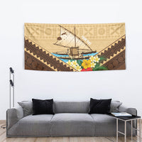 Personalised Bula Vinaka Fiji Drua Tapestry Fijian Traditional Canoe Tapa Cloth Beige LT14 - Polynesian Pride