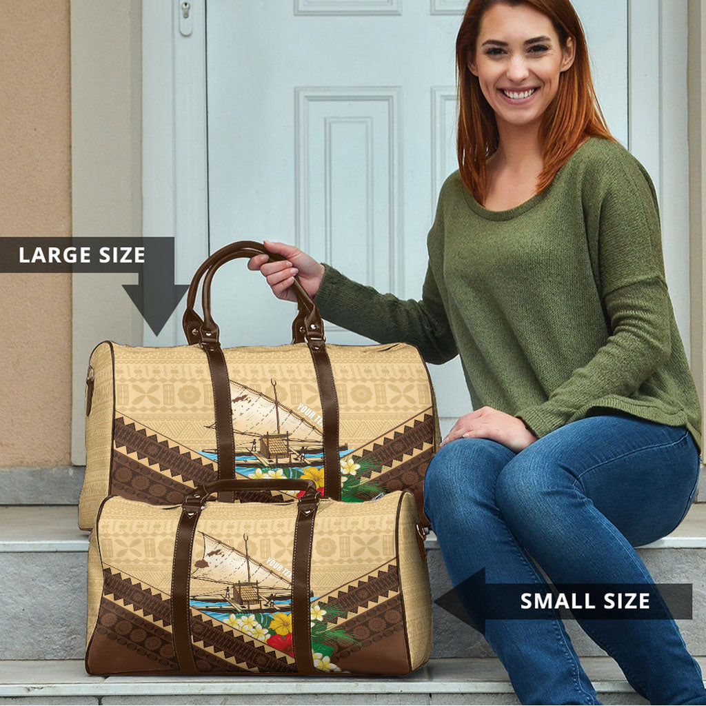 Personalised Bula Vinaka Fiji Drua Travel Bag Fijian Traditional Canoe Tapa Cloth Beige LT14 - Polynesian Pride