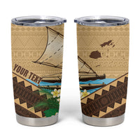 Personalised Bula Vinaka Fiji Drua Tumbler Cup Fijian Traditional Canoe Tapa Cloth Beige LT14 Beige - Polynesian Pride