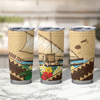Personalised Bula Vinaka Fiji Drua Tumbler Cup Fijian Traditional Canoe Tapa Cloth Beige LT14 - Polynesian Pride