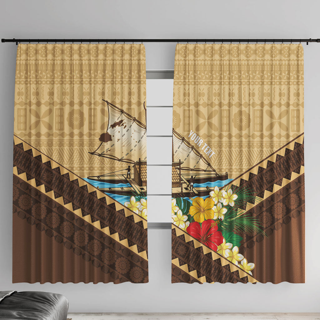 Personalised Bula Vinaka Fiji Drua Window Curtain Fijian Traditional Canoe Tapa Cloth Beige