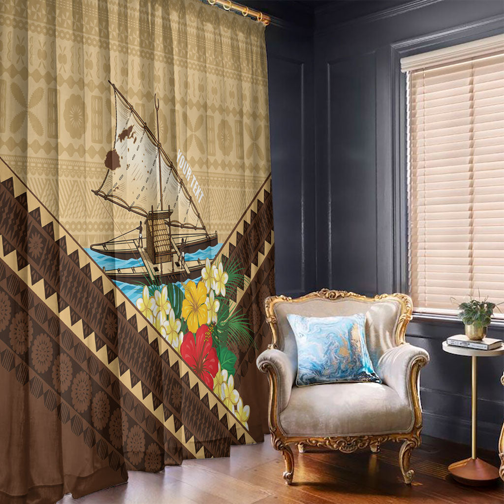 Personalised Bula Vinaka Fiji Drua Window Curtain Fijian Traditional Canoe Tapa Cloth Beige LT14 - Polynesian Pride