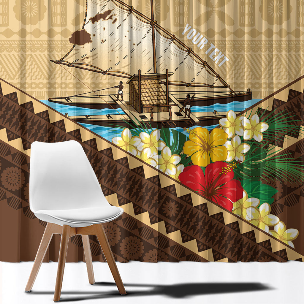 Personalised Bula Vinaka Fiji Drua Window Curtain Fijian Traditional Canoe Tapa Cloth Beige LT14 - Polynesian Pride