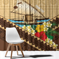 Personalised Bula Vinaka Fiji Drua Window Curtain Fijian Traditional Canoe Tapa Cloth Beige LT14 - Polynesian Pride
