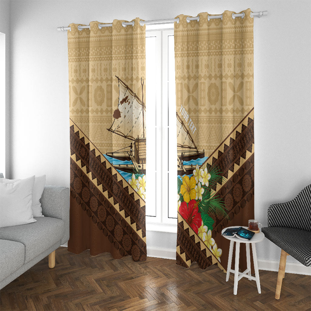 Personalised Bula Vinaka Fiji Drua Window Curtain Fijian Traditional Canoe Tapa Cloth Beige LT14 With Grommets Beige - Polynesian Pride