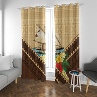 Personalised Bula Vinaka Fiji Drua Window Curtain Fijian Traditional Canoe Tapa Cloth Beige LT14 With Grommets Beige - Polynesian Pride