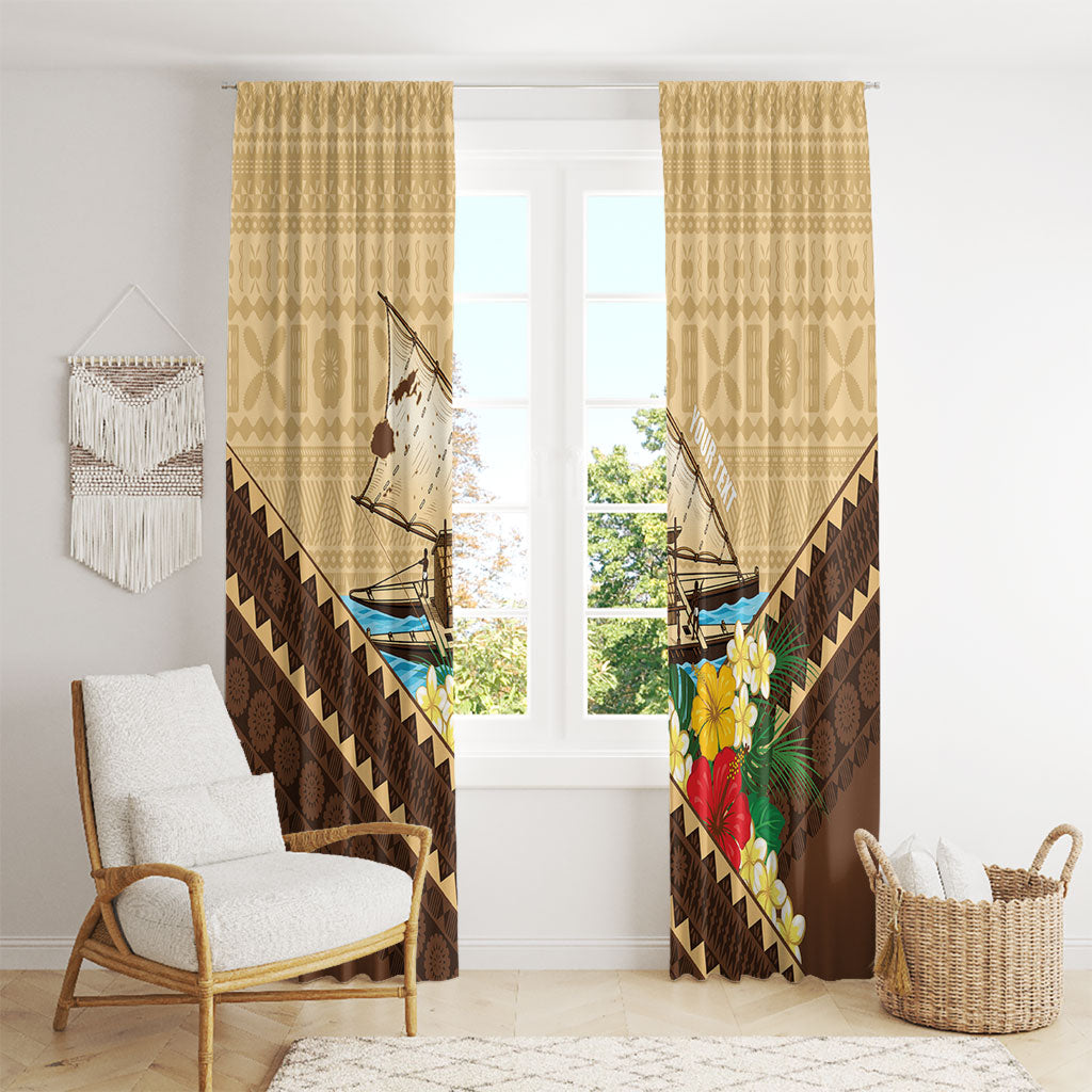 Personalised Bula Vinaka Fiji Drua Window Curtain Fijian Traditional Canoe Tapa Cloth Beige LT14 - Polynesian Pride