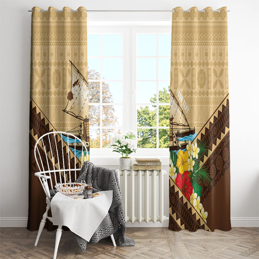 Personalised Bula Vinaka Fiji Drua Window Curtain Fijian Traditional Canoe Tapa Cloth Beige LT14 - Polynesian Pride