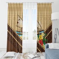 Personalised Bula Vinaka Fiji Drua Window Curtain Fijian Traditional Canoe Tapa Cloth Beige LT14 - Polynesian Pride