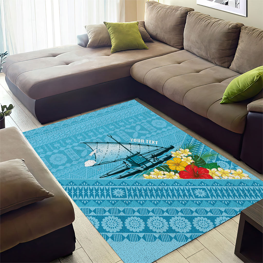 Personalised Bula Vinaka Fiji Drua Area Rug Fijian Traditional Canoe Tapa Cloth Blue LT14 - Polynesian Pride