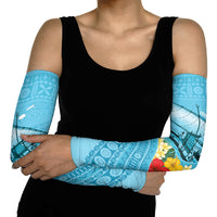 Personalised Bula Vinaka Fiji Drua Arm Sleeves Fijian Traditional Canoe Tapa Cloth Blue LT14 - Polynesian Pride