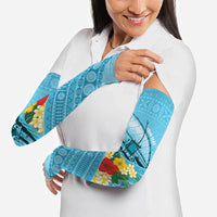 Personalised Bula Vinaka Fiji Drua Arm Sleeves Fijian Traditional Canoe Tapa Cloth Blue LT14 - Polynesian Pride