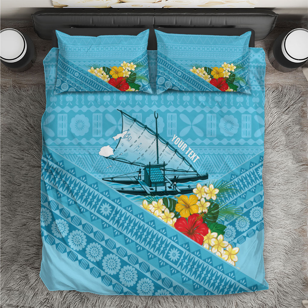 Personalised Bula Vinaka Fiji Drua Bedding Set Fijian Traditional Canoe Tapa Cloth Blue