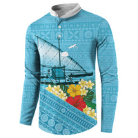 Personalised Bula Vinaka Fiji Drua Button Sweatshirt Fijian Traditional Canoe Tapa Cloth Blue LT14 - Polynesian Pride