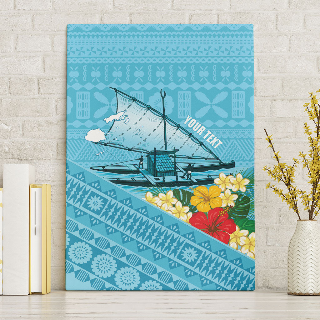 Personalised Bula Vinaka Fiji Drua Canvas Wall Art Fijian Traditional Canoe Tapa Cloth Blue