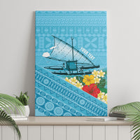 Personalised Bula Vinaka Fiji Drua Canvas Wall Art Fijian Traditional Canoe Tapa Cloth Blue LT14 - Polynesian Pride
